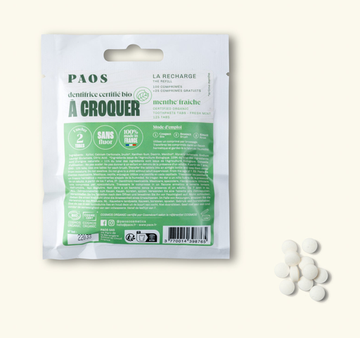 [4PS00059] PAOS - Recharge dentifrice à croquer - menthe fraîche - 125 comprimés de 40gr